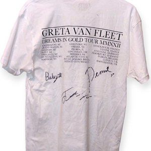 Greta Van Fleet Tour Shirt Signed Opening Act Velveteers Medium Dreams In Gold